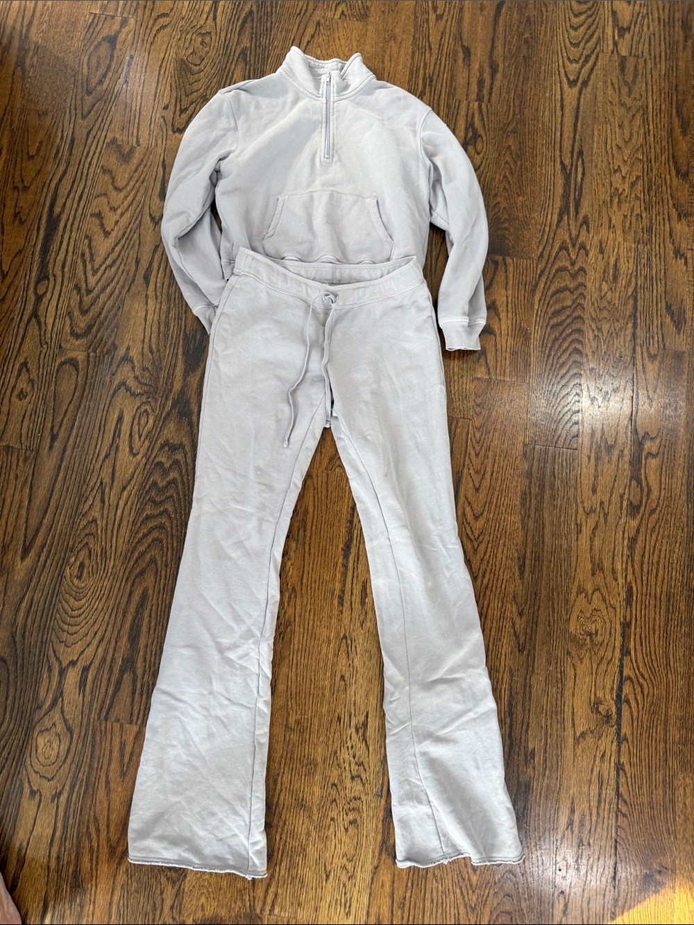 SKIMS Light Gray Half-Zip Lounge Set with Flared Leg